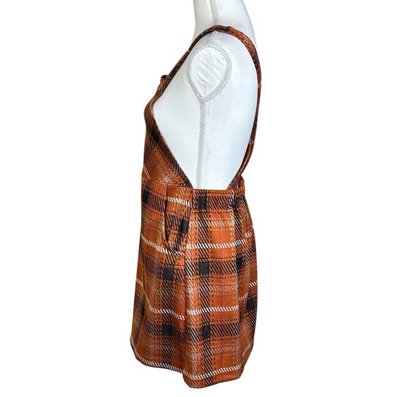 Honey & Sparkle Skirtall Size Large Orange Plaid Zip Front Pockets Elastic Waist - Picture 6 of 12
